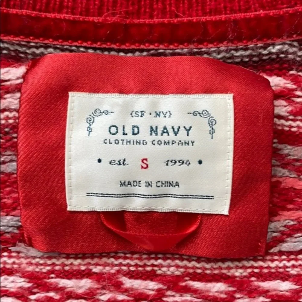 Old Navy Girls Red Fair Isle V-Neck Long Sleeve Sweater Sz SM